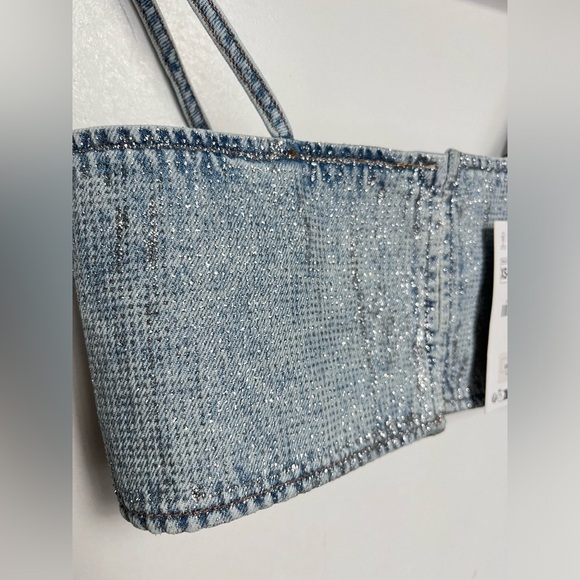 Zara NWT Rhinestone Jewel Denim Crop Top XS - Picture 11 of 12